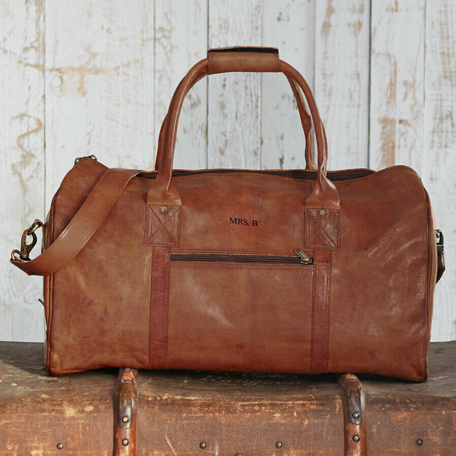 Personalised Leather Weekend Travel Holdall By Paper High