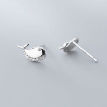 Sterling Silver Crystal Detail Whale Stud Earrings, 4 of 4