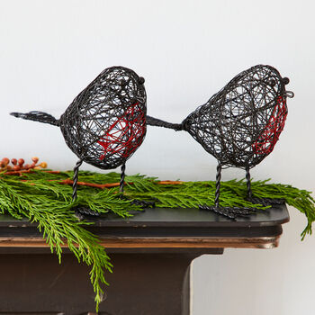 Set Of Two Wire Robin Decorative Ornament, 2 of 5