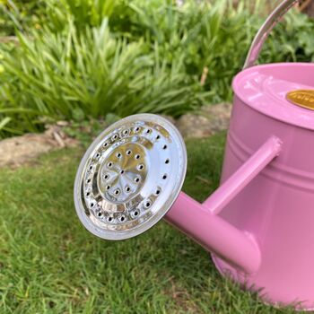 Pair Of Peony Pink And Chrome Trim Watering Cans, 10 of 11