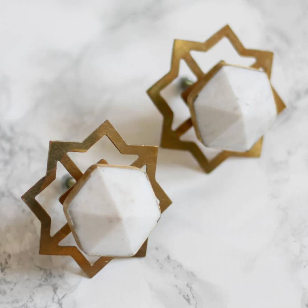 Hexagon Stone With Brass Star Knob