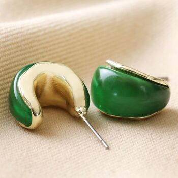 Small Green Resin Hoop Earrings In Gold Plating, 3 of 5