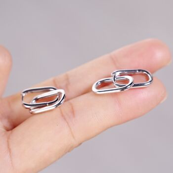 Silver Double Link Earrings, Paperclip Drop Hoop Earrings, 4 of 8