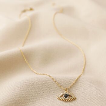 Blue Crystal Eye Pendant Necklace In Gold Plating, 4 of 5