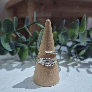 Sterling Silver Feather Leaf Adjustable Stacking Finger Or Thumb Ring, 2 of 10