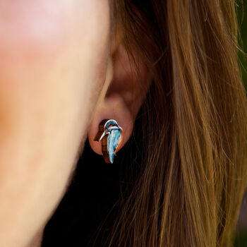 Inky Kingfisher Birch Hypoallergenic Tiny Stud Earrings, 2 of 9