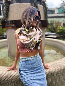 Out Of Time Extinct Animals And Endangered Leaves And Flowers 100% Silk Satin Scarf, 10 of 12