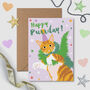 Monty And Rooster Happy Purrday Birthday Card, thumbnail 1 of 2