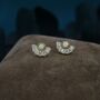 White Opal Fan Stud Earrings In Sterling Silver, thumbnail 5 of 10