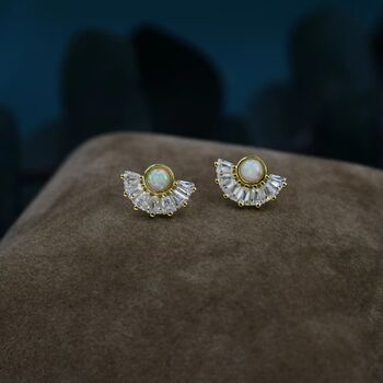 White Opal Fan Stud Earrings In Sterling Silver, 5 of 10