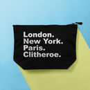 Personalised Monochrome Travel Places Wash Bag By Squiffy Print