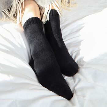 Ribbed Cuff Women's Bed Socks – Black, 2 of 6