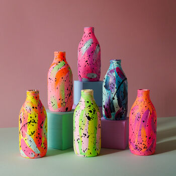 Neon Pink, Yellow And Aqua Hand Painted Vase, 5 of 6
