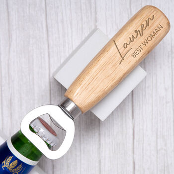 Personalised Wedding Wooden Bottle Opener Engraved, 2 of 7