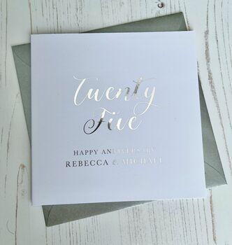 Personalised Silver Wedding Anniversary Metallic Card, 2 of 3