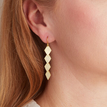 Matte Gold Diamond Drop Earrings, 18k Gold Silver, 5 of 8