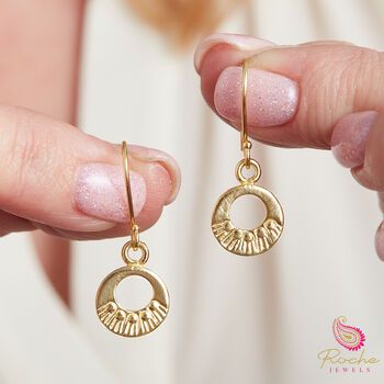 Tiny Matte Gold And Silver Detailed Circle Drop Earrings, 4 of 10