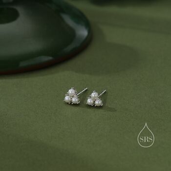 Sterling Silver Pearl Trefoil Stud Earrings, 2 of 12