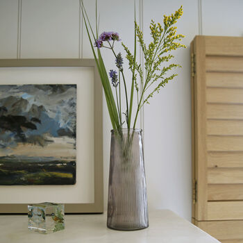 Tall Ribbed Coloured Glass Bouquet Vase, 3 of 4