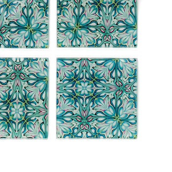 Arts And Crafts Green Blue William Morris Coaster Set, 2 of 10