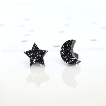 Laser Cut Celestial Glitter Star Moon Earrings Studs, 3 of 5