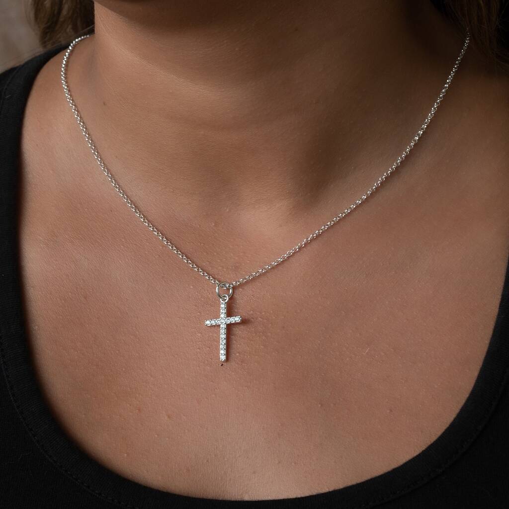 Silver & Green Crystal Cross Necklace | Classy Women Collection