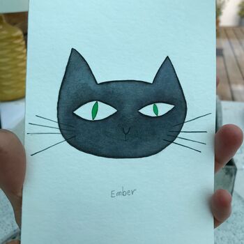 Handmade Watercolour Personalised Cat Painting Card, 11 of 12