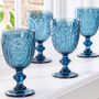 Set Of Four Embossed Blue Wine Glasses, thumbnail 1 of 8