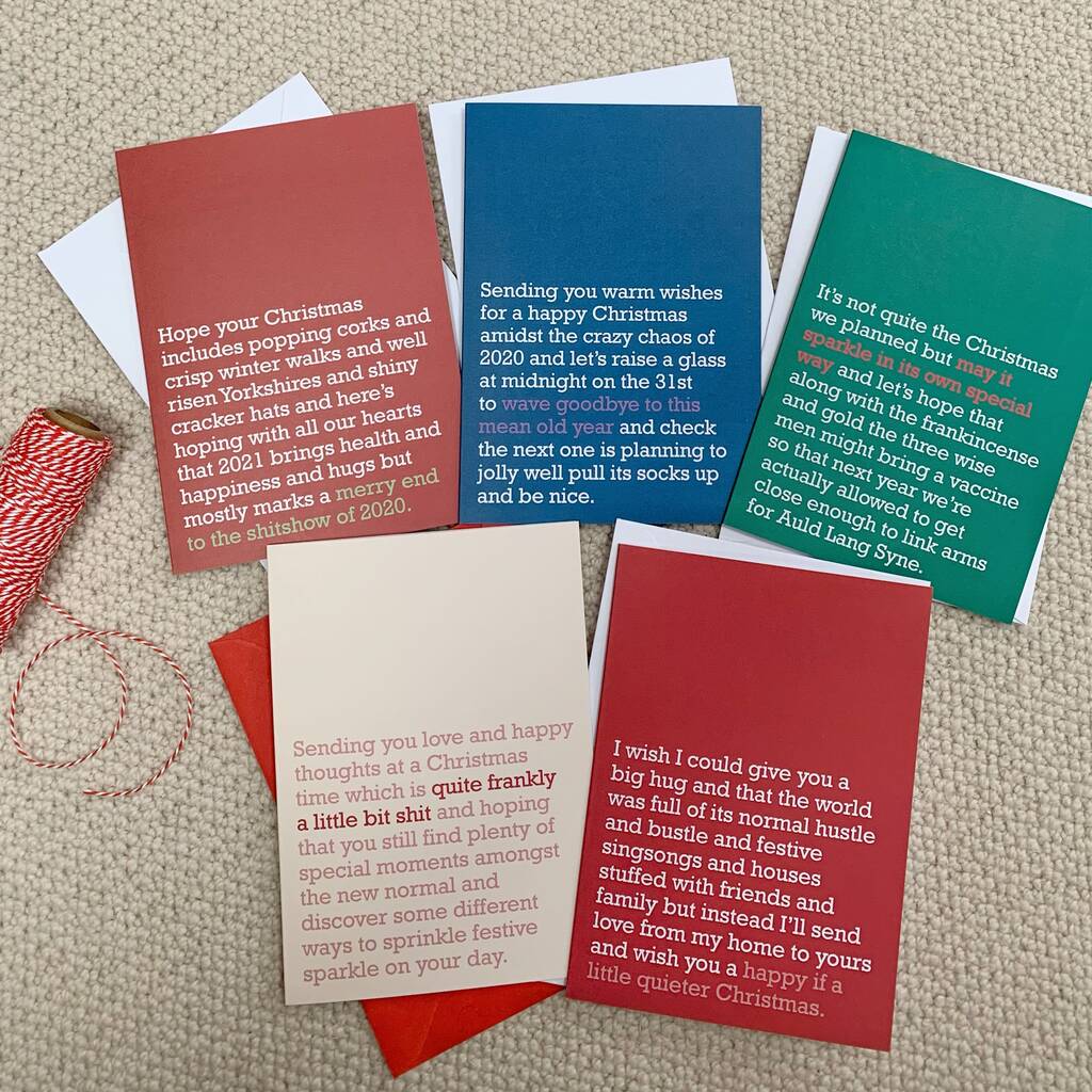 Pack Of Five Xmas Cards For A 2020 Christmas By The Right Lines