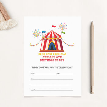 10 Circus Party Time Invitations, 2 of 2