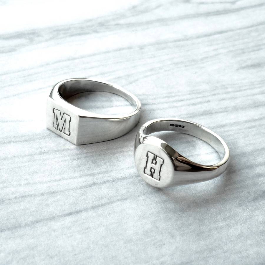 Personalised Square Initial Heavy Silver Ring By Van Buskirk