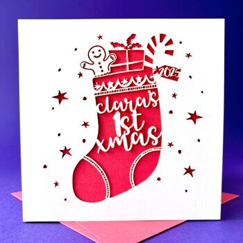 Stocking Personalised First Christmas Card, 3 of 5
