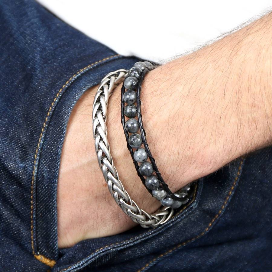 men's leather and obsidian bead bracelet by lisa angel ...
