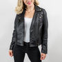 Ladies Black Leather Biker Jacket, thumbnail 1 of 8