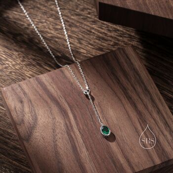 Emerald Green Oval Cz Lariat Pendant Necklace, 7 of 11