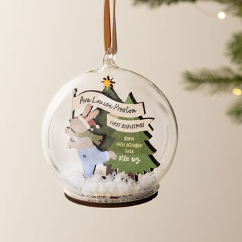 Festive Rabbit Personalised First Christmas Bauble, 4 of 4