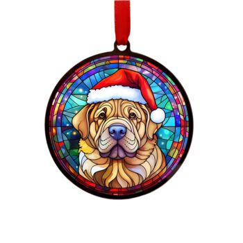 Shar Pei In Santa Hat Suncatcher Decoration, 5 of 6