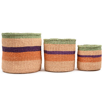Reli: Green And Purple Stripe Woven Storage Basket, 2 of 9