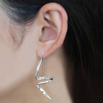 Spiral Curved Sterling Silver Drop Earrings, 3 of 7