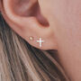 Tiny Sterling Silver Cross Stud Earrings, thumbnail 1 of 7