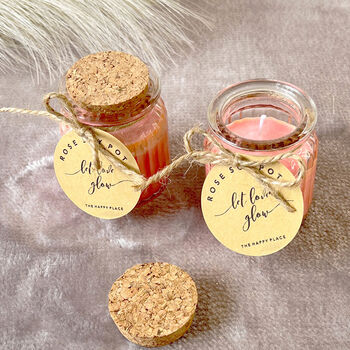 Two Pink Rose Scent Soy Wax Candle In Glass Pots, 3 of 7
