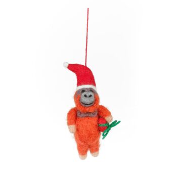 Handmade Felt Christmas Orangutan Hanging Decoration, 2 of 2