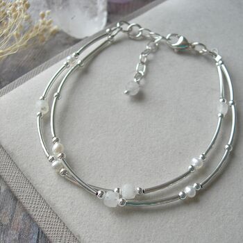 Moonstone And Pearl Double Stranded Bracelet, 3 of 6
