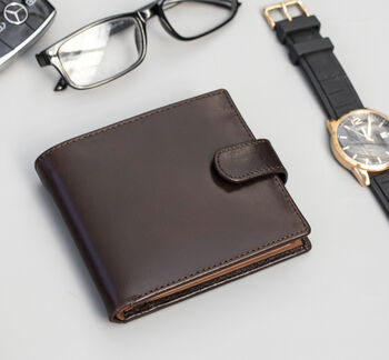 Personalised Dark Brown And Tan Leather Wallet Rfid, 2 of 8