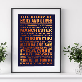 Personalised Copper 7th Anniversary Our Story Print, 2 of 5