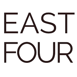 black capital letters reading EAST FOUR