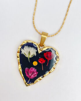 Real Flowers Black Heart Necklace Small Hand Made, 4 of 10