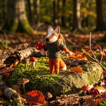 Handmade Felt Frankie Foraging Fox Decoration, 4 of 5
