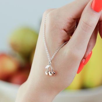 Sterling Silver Cherry Charm Necklace, 4 of 8