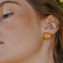 Silver Maxi Heart Stud Earrings With Yellow Jade, thumbnail 2 of 4